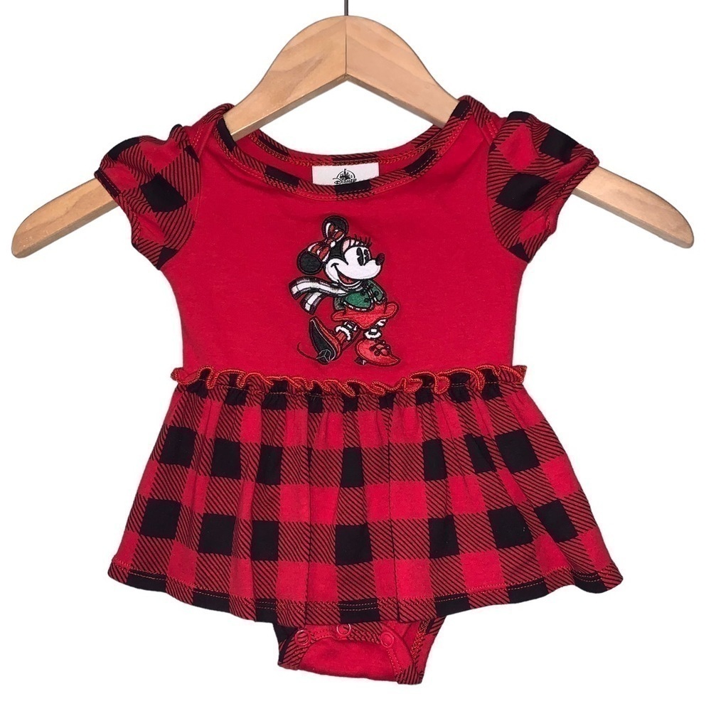 DISNEY PARKS RESORT Vintage Holiday Christmas Minnie Mouse Onesie Dress 6 Months